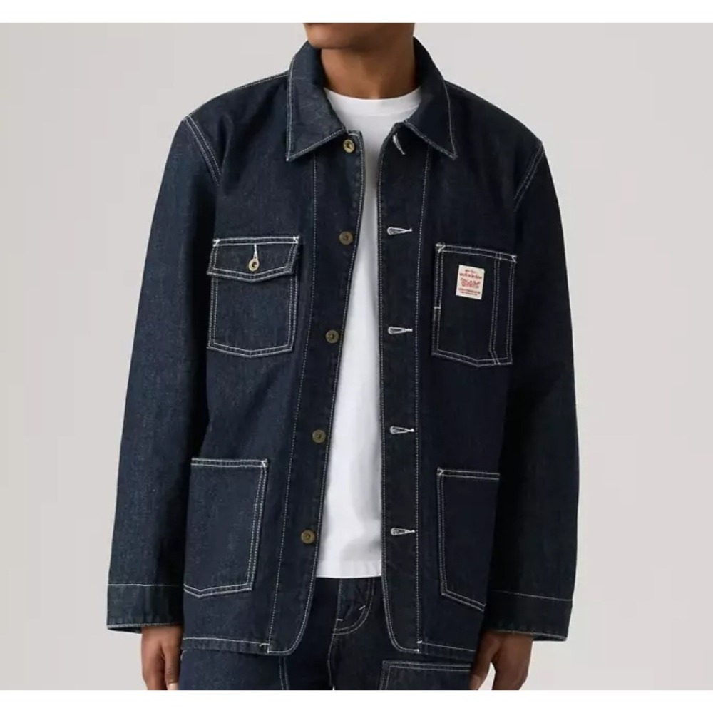 Levi's Berkley Chore Coat Mens XXL Dark Indigo Blue Chore Jacket Pockets Utility - Picture 2 of 10